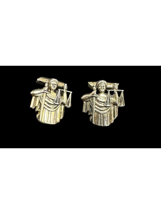 Vintage Sterling Silver Lady Justice Cufflinks Scales Judge Sword Blindfold